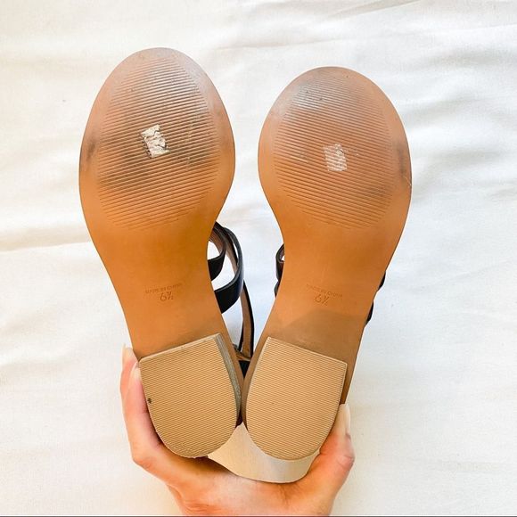 Madewell Lora Chunky Block Stacked Heel Sandasl Leather Tribal Raffia Strappy - Picture 5 of 8